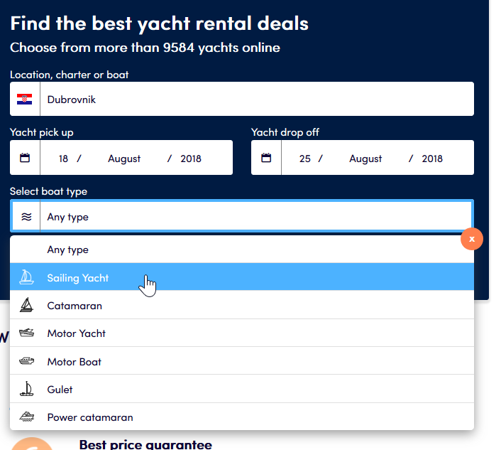 You can narrow your search by selecting a boat type.
